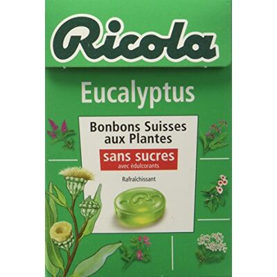 Ricola Bonbons Suisses aux Plantes Eucalyptus sans Sucres 50 g Lot de 5 - Publicité Ricola Bonbons Suisses aux Plantes Eucalyptus sans Sucres 50 g Lot de 5 - Publicité