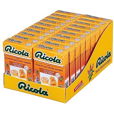 Ricola Bonbons aux Plantes Suisses Parfum Miel et Plantes Sans Sucres 20 Boîtes de 50g - Publicité Ricola Bonbons aux Plantes Suisses Parfum Miel et Plantes Sans Sucres 20 Boîtes de 50g - Publicité