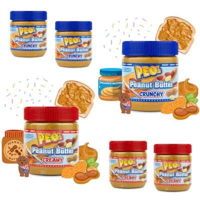Peo's 6 x 340 g de beurre de cacahuète Crunchy & crémeux Lot de 3 Beurre de cacahuète naturel Fin, grillé extra lisse et à 90 % d'arachides au goût plein et crémeux - Publicité Peo's 6 x 340 g de beurre de cacahuète Crunchy & crémeux Lot de 3 Beurre de cacahuète naturel Fin, grillé extra lisse et à 90 % d'arachides au goût plein et crémeux - Publicité