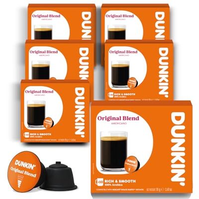 Dunkin' Donuts Original Blend – 60 capsules de café compatible avec les machines Dolce Gusto 100% café moulu Doux, équilibré et aromatique Fabriqué en Italie - Publicité Dunkin' Donuts Original Blend – 60 capsules de café compatible avec les machines Dolce Gusto 100% café moulu Doux, équilibré et aromatique Fabriqué en Italie - Publicité