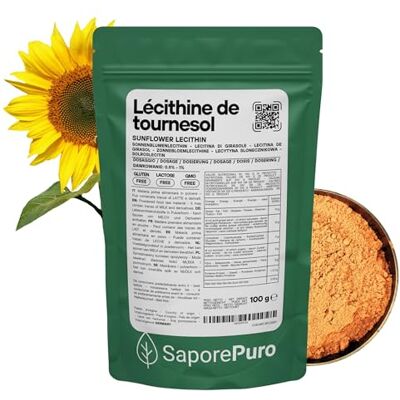 SaporePuro Lécithine de Tournesol en Poudre 100 g – Émulsifiant Naturel SANS GLUTEN - Publicité SaporePuro Lécithine de Tournesol en Poudre 100 g – Émulsifiant Naturel SANS GLUTEN - Publicité