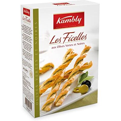 AUCHAN Lot de 3 unités *** KAMBLY Les ficelles aux olives vertes et noires 200g - Publicité AUCHAN Lot de 3 unités *** KAMBLY Les ficelles aux olives vertes et noires 200g - Publicité