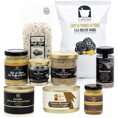 Cellier du Périgord Pack Découverte Autour de la Truffe 9 9 spécialités autour de la truffe du Périgord : Tuber Melanosporum, chips, miel, toastinade, Canardise et condiments - Publicité Cellier du Périgord Pack Découverte Autour de la Truffe 9 9 spécialités autour de la truffe du Périgord : Tuber Melanosporum, chips, miel, toastinade, Canardise et condiments - Publicité