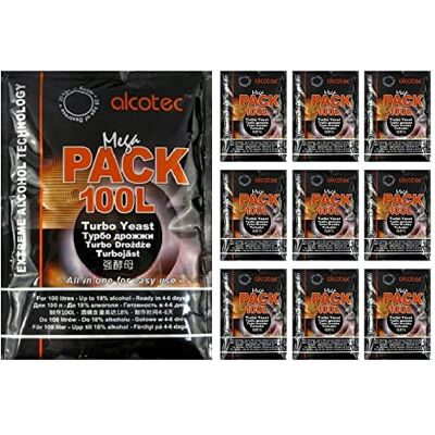 Alcotec 10 x Mega Pack 100L Levure Turbo, Levure Vodka, Levure pour Purée - Publicité Alcotec 10 x Mega Pack 100L Levure Turbo, Levure Vodka, Levure pour Purée - Publicité