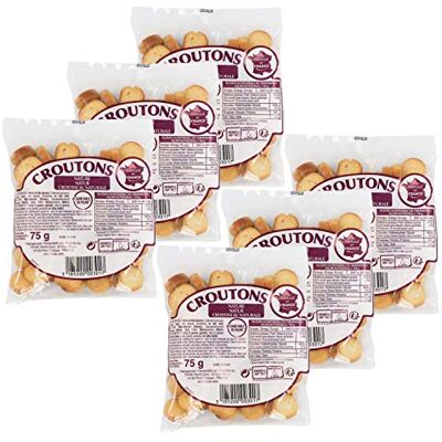 Tipiak Lot de 6 Croûtons Nature 75g – Croûtons croustillants pour potages, salades et apéritifs – Pain grillé doré - Publicité Tipiak Lot de 6 Croûtons Nature 75g – Croûtons croustillants pour potages, salades et apéritifs – Pain grillé doré - Publicité