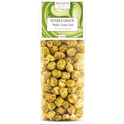 Everly Grace Popcorn Matcha Coconut Latte 100g Sachet de pop-corn avec matcha fin et noix de coco crémeuse de notre manufacture à Augsbourg, Allemagne - Publicité Everly Grace Popcorn Matcha Coconut Latte 100g Sachet de pop-corn avec matcha fin et noix de coco crémeuse de notre manufacture à Augsbourg, Allemagne - Publicité