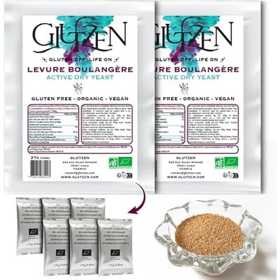 GLUTZEN Levure de Boulanger Sèche Instantanée Sans Gluten Bio . Levure Active pour Pain, Pizza et Pâtes. Sans Réhydratation. Qualité Professionnelle. Cœliaque, Vegan, Sans Allergènes (6x9g) - Publicité GLUTZEN Levure de Boulanger Sèche Instantanée Sans Gluten Bio . Levure Active pour Pain, Pizza et Pâtes. Sans Réhydratation. Qualité Professionnelle. Cœliaque, Vegan, Sans Allergènes (6x9g) - Publicité