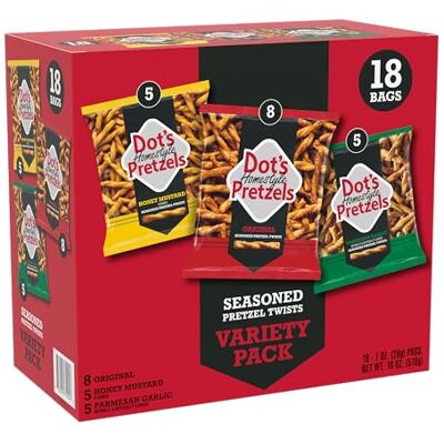 Dot's Homestyle Pretzels Dot's Bretzels Assortiment original de friandises pour enfants Moutarde et Parmesan à l'ail 28 ml Taille individuelle (18 pièces) - Publicité Dot's Homestyle Pretzels Dot's Bretzels Assortiment original de friandises pour enfants Moutarde et Parmesan à l'ail 28 ml Taille individuelle (18 pièces) - Publicité