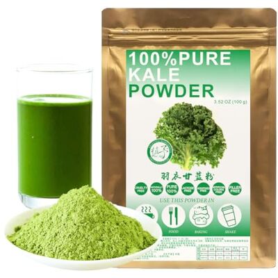Plant Gift 100% Pure Kale Powder 羽衣甘蓝粉 Poudre verte Collard naturelle, excellente saveur pour boissons, smoothies, yaourt, torréfaction, biscuits et boissons 100g / 3.25oz - Publicité Plant Gift 100% Pure Kale Powder 羽衣甘蓝粉 Poudre verte Collard naturelle, excellente saveur pour boissons, smoothies, yaourt, torréfaction, biscuits et boissons 100g / 3.25oz - Publicité