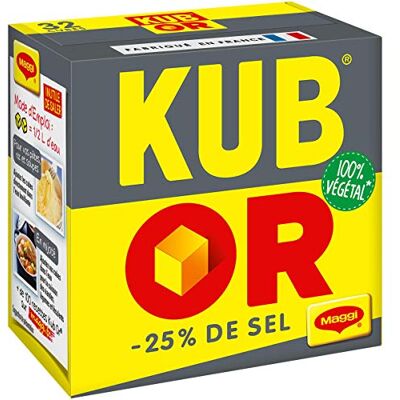 Maggi KUB OR Bouillon 25% de sel 32 cubes 121,6g - Publicité Maggi KUB OR Bouillon 25% de sel 32 cubes 121,6g - Publicité