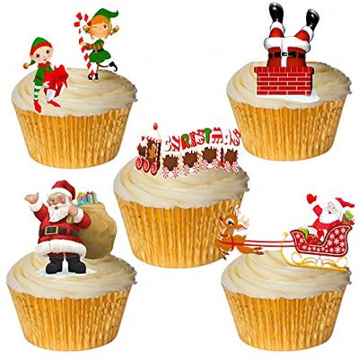 Top That Lot de 24 décorations de gâteaux Papier gaufré Thème Père Noël & lutins Qualité supérieure Comestibles - Publicité Top That Lot de 24 décorations de gâteaux Papier gaufré Thème Père Noël & lutins Qualité supérieure Comestibles - Publicité