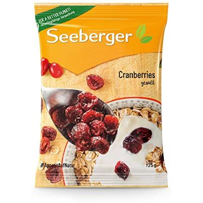 Seeberger Cranberries sucrées du Canada coupées en deux, 125g - Publicité Seeberger Cranberries sucrées du Canada coupées en deux, 125g - Publicité
