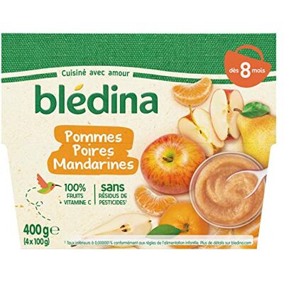 Blédina 4 Coupelles pour Bébé Pommes, Poires, Mandarines Dès 8 mois, 4 x 100g - Publicité Blédina 4 Coupelles pour Bébé Pommes, Poires, Mandarines Dès 8 mois, 4 x 100g - Publicité