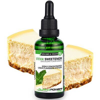 ALPHAPOWER FOOD Stévia Gouttes de gâteau au fromage arôme alimentaire naturel I Édulcorant Liquide très concentré 1 x 50 ml. flavour Stevia drops, Flavdrops - Publicité ALPHAPOWER FOOD Stévia Gouttes de gâteau au fromage arôme alimentaire naturel I Édulcorant Liquide très concentré 1 x 50 ml. flavour Stevia drops, Flavdrops - Publicité