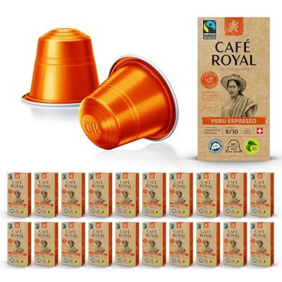 Café Royal Café en Capsules Aluminium Pro 20 x 10 soit 200 Dosettes Saveur Perou Espresso Bio Compatibles avec les Machines à café Nespresso®* Alu à usage Domestique - Publicité Café Royal Café en Capsules Aluminium Pro 20 x 10 soit 200 Dosettes Saveur Perou Espresso Bio Compatibles avec les Machines à café Nespresso®* Alu à usage Domestique - Publicité