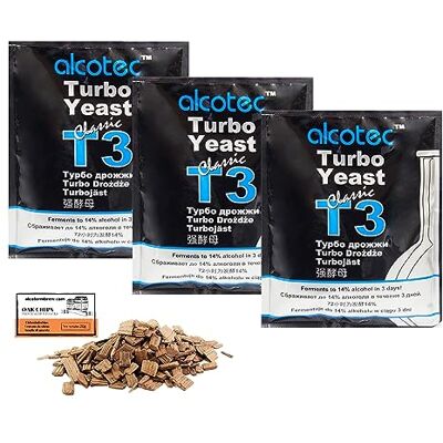 AlcoFermBrew 3 x Turbo Levure Alcotec Classic T3-120g, Levure pour la fermentation du sucre, Distillateurs Levure, Levure Rapide, Gnôle Alcool - Publicité AlcoFermBrew 3 x Turbo Levure Alcotec Classic T3-120g, Levure pour la fermentation du sucre, Distillateurs Levure, Levure Rapide, Gnôle Alcool - Publicité