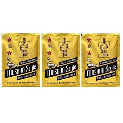 AlcoFermBrew 3 x Turbo Levure Moskva Style 140g, Levure pour la fermentation du sucre et des fruits, Distillateurs Levure, Levure Rapide, Gnôle Alcool - Publicité AlcoFermBrew 3 x Turbo Levure Moskva Style 140g, Levure pour la fermentation du sucre et des fruits, Distillateurs Levure, Levure Rapide, Gnôle Alcool - Publicité