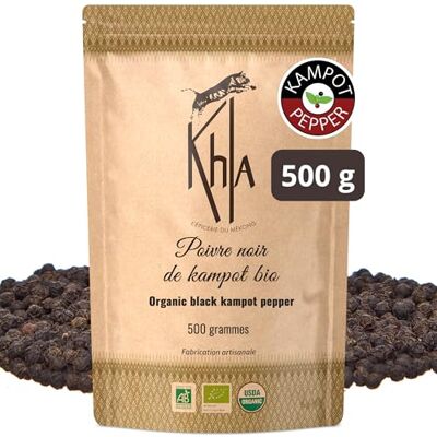 Khla Poivre Noir de Kampot Bio Poivre en Grains 500g sachet refermable Grand Cru, Rare Ingrédient Cuisine Direct Producteur Épice d’Asie Origine Cambodge - Publicité Khla Poivre Noir de Kampot Bio Poivre en Grains 500g sachet refermable Grand Cru, Rare Ingrédient Cuisine Direct Producteur Épice d’Asie Origine Cambodge - Publicité