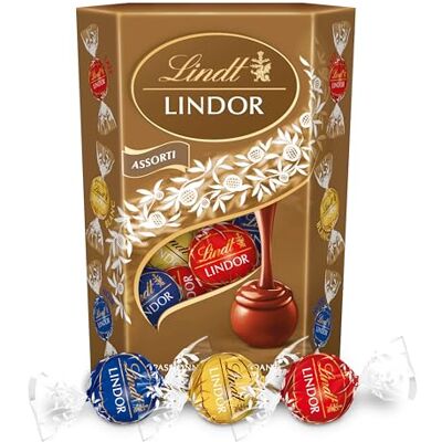 Lindt Cornet LINDOR Assortiment de Chocolats au Lait, Noirs et Blancs Cœur Fondant, 200g - Publicité Lindt Cornet LINDOR Assortiment de Chocolats au Lait, Noirs et Blancs Cœur Fondant, 200g - Publicité