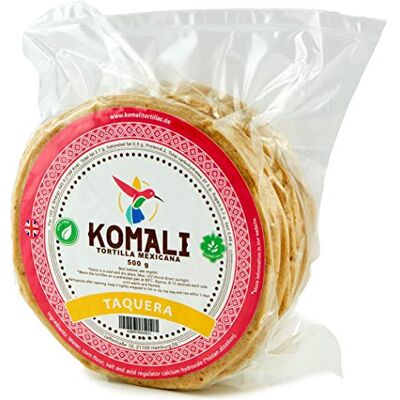 KOMALI Tortilla faite de semoule de maïs Nixtamalized, diamètre 12cm, pays d'origine UE, paquet de 500g avec 25 unités Tortilla Taquera Amarilla, 500g - Publicité KOMALI Tortilla faite de semoule de maïs Nixtamalized, diamètre 12cm, pays d'origine UE, paquet de 500g avec 25 unités Tortilla Taquera Amarilla, 500g - Publicité