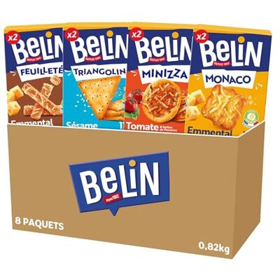 Belin La Boîte Apéritif 8 Paquets de Crackers 2 Feuilleté Emmental, 2 Triangolini Sésame, 2 Minizza Tomate, 2 Monaco Emmental Lot de 0,82kg - Publicité Belin La Boîte Apéritif 8 Paquets de Crackers 2 Feuilleté Emmental, 2 Triangolini Sésame, 2 Minizza Tomate, 2 Monaco Emmental Lot de 0,82kg - Publicité