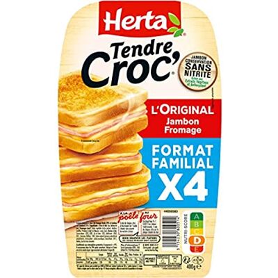 HERTA Croque-Monsieur, Jambon Fromage, 4 unités, 400g - Publicité HERTA Croque-Monsieur, Jambon Fromage, 4 unités, 400g - Publicité