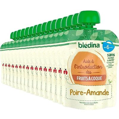 Blédina Gourdes de Purées de Fruits et Amande 16 gourdes Poire Amande Pour bébé dès 6 Mois Lot de 16 gourdes de 85g - Publicité Blédina Gourdes de Purées de Fruits et Amande 16 gourdes Poire Amande Pour bébé dès 6 Mois Lot de 16 gourdes de 85g - Publicité