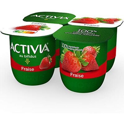 ACTIVIA Yaourt Au Bifidus Aux Fruits, Fraise, 125g, Lot de 4 - Publicité ACTIVIA Yaourt Au Bifidus Aux Fruits, Fraise, 125g, Lot de 4 - Publicité