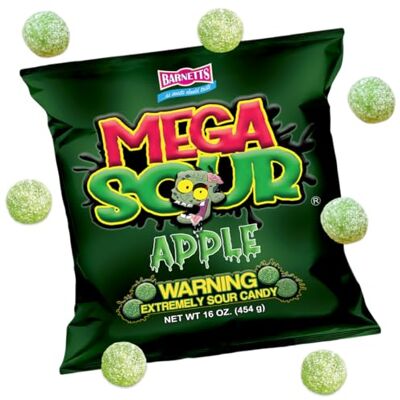 Barnetts Sweets Mega Sour Candy Apple Pomme (454g) - Publicité Barnetts Sweets Mega Sour Candy Apple Pomme (454g) - Publicité