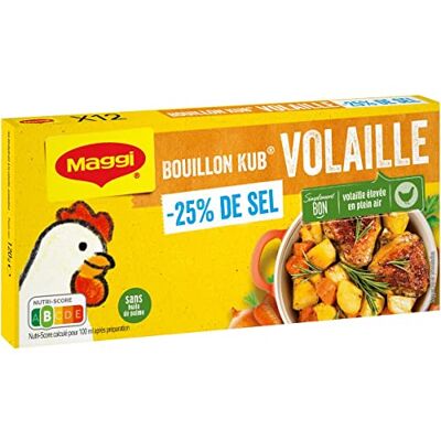 AUCHAN Lot de 3 unités *** MAGGI Bouillon de volaille -25% de sel fabriqué en France 12 tablettes 120g - Publicité AUCHAN Lot de 3 unités *** MAGGI Bouillon de volaille -25% de sel fabriqué en France 12 tablettes 120g - Publicité