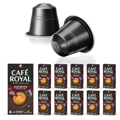 Café Royal Café en Capsules Aluminium Pro 10 x 10 soit 100 Dosettes Saveur Ristretto Compatibles avec les Machines à café Nespresso®* Alu à usage Domestique - Publicité Café Royal Café en Capsules Aluminium Pro 10 x 10 soit 100 Dosettes Saveur Ristretto Compatibles avec les Machines à café Nespresso®* Alu à usage Domestique - Publicité