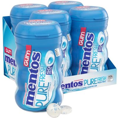 MENTOS Gum Big Bottle Curvy, Pure Fresh Mint, 50 Count (Pack Of 4) - Publicité MENTOS Gum Big Bottle Curvy, Pure Fresh Mint, 50 Count (Pack Of 4) - Publicité