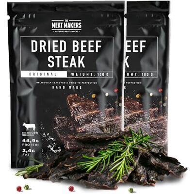 The Meat Makers Original Dried Beef Jerky Steak 200g viande séchée de bœuf séché original steak séché de bœuf séché pour les personnes collation à la viande séchée - Publicité The Meat Makers Original Dried Beef Jerky Steak 200g viande séchée de bœuf séché original steak séché de bœuf séché pour les personnes collation à la viande séchée - Publicité