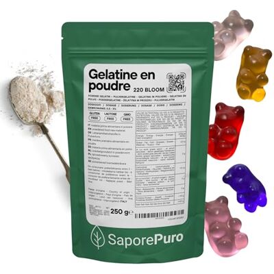 SaporePuro Gélatine en Poudre Alimentaire 250 g – Gélifiant d’Origine Animale – 220 Bloom - Publicité SaporePuro Gélatine en Poudre Alimentaire 250 g – Gélifiant d’Origine Animale – 220 Bloom - Publicité