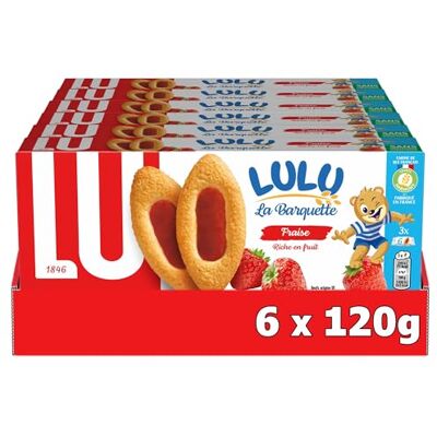 LU La Barquette Fraise Biscuit Moelleux Fourré à la Fraise Idéal Goûter, Petit Déjeuner, Snack Lot de 6 Paquets de 120 g - Publicité LU La Barquette Fraise Biscuit Moelleux Fourré à la Fraise Idéal Goûter, Petit Déjeuner, Snack Lot de 6 Paquets de 120 g - Publicité