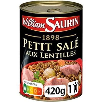 AUCHAN Lot de 3 unités *** WILLIAM SAURIN Petit salé aux lentilles sans colorant sans exhausteur de goût 1 personne 420g - Publicité AUCHAN Lot de 3 unités *** WILLIAM SAURIN Petit salé aux lentilles sans colorant sans exhausteur de goût 1 personne 420g - Publicité