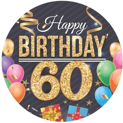 dekora , Disque d'Azyme Comestible Happy Birthday, Décoration pour Gâteaux d'Anniversaire, Rond 20 CM (Happy Birthday 60) - Publicité dekora , Disque d'Azyme Comestible Happy Birthday, Décoration pour Gâteaux d'Anniversaire, Rond 20 CM (Happy Birthday 60) - Publicité