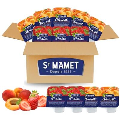 PRO DISTRI ST MAMET !DDM 11/26! Assortiment de 30 Barquettes de confiture de Fraise & Abricot Doses individuelles de 25 grammes pour varier les plaisirs au petit déjeuner et au goûter - Publicité PRO DISTRI ST MAMET !DDM 11/26! Assortiment de 30 Barquettes de confiture de Fraise & Abricot Doses individuelles de 25 grammes pour varier les plaisirs au petit déjeuner et au goûter - Publicité