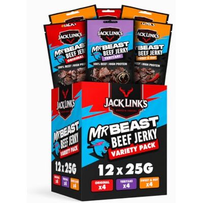 Jack Link's Jack Links Beef Jerky pack de mélanges (12 x 25 g) Viande séchée Riche en protéine snack Charcuterie Viande de boeuf Boeuf séché - Publicité Jack Link's Jack Links Beef Jerky pack de mélanges (12 x 25 g) Viande séchée Riche en protéine snack Charcuterie Viande de boeuf Boeuf séché - Publicité