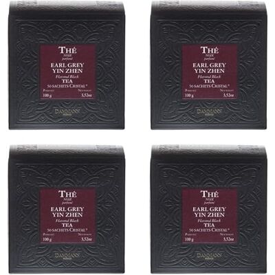 Dammann Frères Thé Earl Grey Yin Zhen Lot 4 Boites x 50 Sachets Cristal 200 Sachets The noir Bergamote - Publicité Dammann Frères Thé Earl Grey Yin Zhen Lot 4 Boites x 50 Sachets Cristal 200 Sachets The noir Bergamote - Publicité