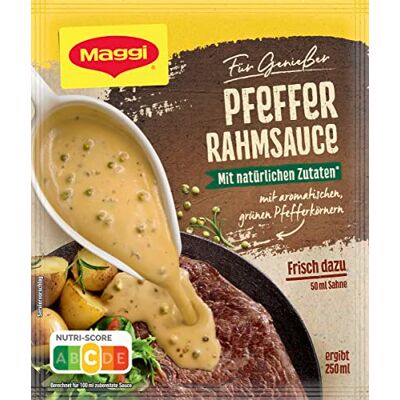 Maggi Pour les connaisseurs sauce à la crème au poivre (Für Genießer Pfeffer Rahmsauce) Poids Total 28 grams - Publicité Maggi Pour les connaisseurs sauce à la crème au poivre (Für Genießer Pfeffer Rahmsauce) Poids Total 28 grams - Publicité