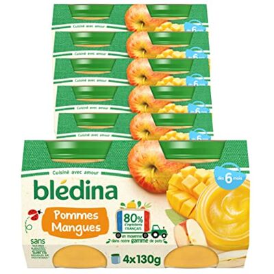 Blédina Petits pots pour bébé Pommes Mangues 80% d'ingrédients Français Dès 6 mois 24 pots de 130g - Publicité Blédina Petits pots pour bébé Pommes Mangues 80% d'ingrédients Français Dès 6 mois 24 pots de 130g - Publicité