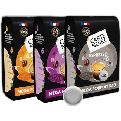 Carte Noire – Café en Dosettes Souples Assortiment Classique N°5/Corsé N°7/Espresso N°8 3 Paquets de 60 Dosettes – Compatibles Senseo (180 dosettes) - Publicité Carte Noire – Café en Dosettes Souples Assortiment Classique N°5/Corsé N°7/Espresso N°8 3 Paquets de 60 Dosettes – Compatibles Senseo (180 dosettes) - Publicité