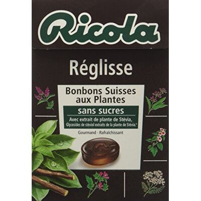 Ricola Suisse Bonbons aux Plantes Réglisse sans sucres 50 g Lot de 5 - Publicité Ricola Suisse Bonbons aux Plantes Réglisse sans sucres 50 g Lot de 5 - Publicité