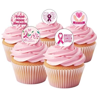 Top That Lot de 48 décorations rondes en papier comestible pour la lutte contre le cancer du sein pour gâteaux - Publicité Top That Lot de 48 décorations rondes en papier comestible pour la lutte contre le cancer du sein pour gâteaux - Publicité
