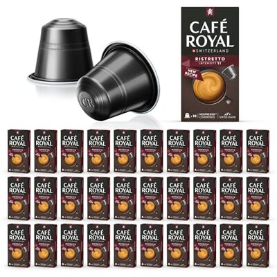 Café Royal Café en Capsules Aluminium Pro 30 x 10 soit 300 Dosettes Saveur Ristretto Compatibles avec les Machines à café Nespresso®* Alu à usage Domestique - Publicité Café Royal Café en Capsules Aluminium Pro 30 x 10 soit 300 Dosettes Saveur Ristretto Compatibles avec les Machines à café Nespresso®* Alu à usage Domestique - Publicité