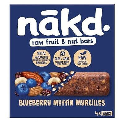 BARRE CÉRÉALIÈRE MYRTILLE BLUEBERRY MUFFIN X4 140G, NAKD, LOT DE 3 - Publicité BARRE CÉRÉALIÈRE MYRTILLE BLUEBERRY MUFFIN X4 140G, NAKD, LOT DE 3 - Publicité