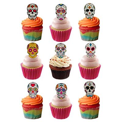 Top That Lot de 36 décorations en papier comestible pour gâteaux sur le thème des crânes en sucre - Publicité Top That Lot de 36 décorations en papier comestible pour gâteaux sur le thème des crânes en sucre - Publicité