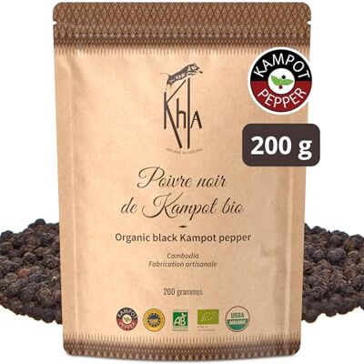 Khla Poivre Noir de Kampot Certifié Bio 200 g Sachet Poivre en Grains Biologique Grand Cru, Rare & Délicat Ingrédient Cuisine Épice Production Limitée Direct Producteur Origine Cambodge - Publicité Khla Poivre Noir de Kampot Certifié Bio 200 g Sachet Poivre en Grains Biologique Grand Cru, Rare & Délicat Ingrédient Cuisine Épice Production Limitée Direct Producteur Origine Cambodge - Publicité