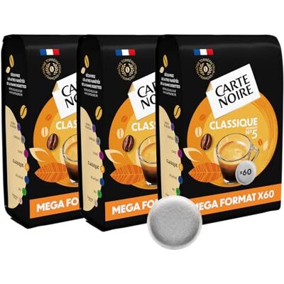 Carte Noire – Café en Dosettes Souples Classique N°5 – Pur Arabica 3 Paquets de 60 Dosettes – Compatibles Senseo (180 dosettes) - Publicité Carte Noire – Café en Dosettes Souples Classique N°5 – Pur Arabica 3 Paquets de 60 Dosettes – Compatibles Senseo (180 dosettes) - Publicité